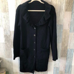 Hand Crafted Merino Wool Ruffled Cardigan Women’s size XL Black